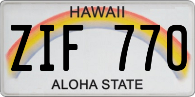 HI license plate ZIF770