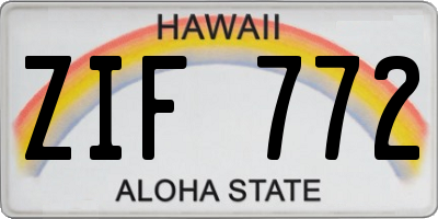 HI license plate ZIF772