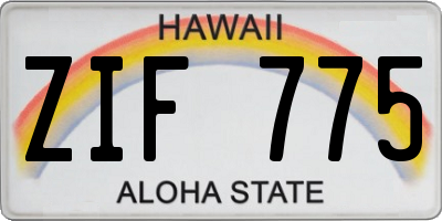 HI license plate ZIF775