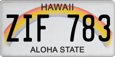 HI license plate ZIF783