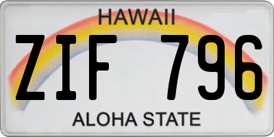 HI license plate ZIF796