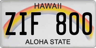 HI license plate ZIF800