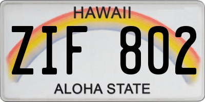 HI license plate ZIF802