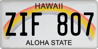 HI license plate ZIF807
