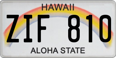 HI license plate ZIF810