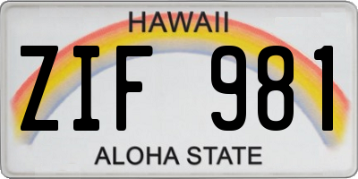 HI license plate ZIF981