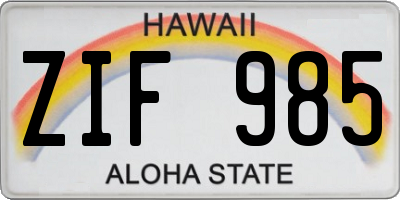 HI license plate ZIF985