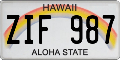 HI license plate ZIF987