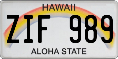 HI license plate ZIF989