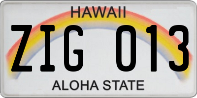HI license plate ZIG013