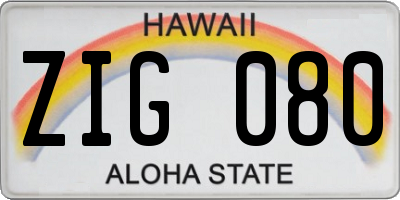 HI license plate ZIG080