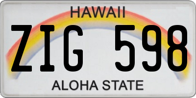 HI license plate ZIG598