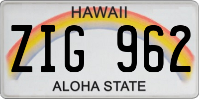 HI license plate ZIG962