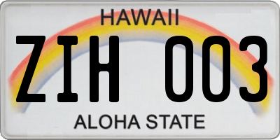 HI license plate ZIH003