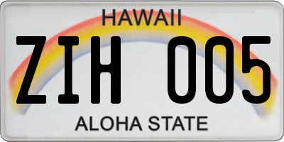 HI license plate ZIH005