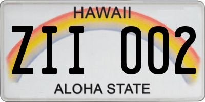HI license plate ZII002