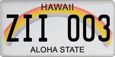 HI license plate ZII003