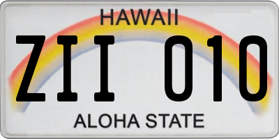 HI license plate ZII010