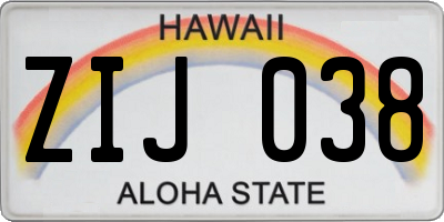 HI license plate ZIJ038
