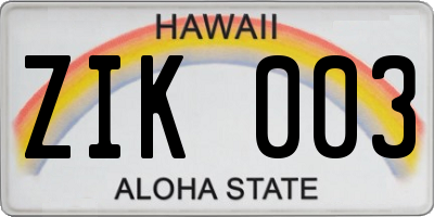HI license plate ZIK003