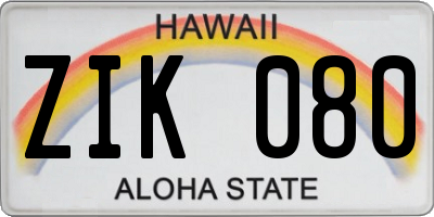 HI license plate ZIK080