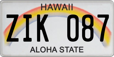 HI license plate ZIK087