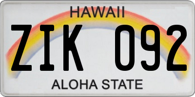 HI license plate ZIK092