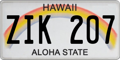 HI license plate ZIK207