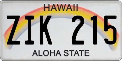HI license plate ZIK215