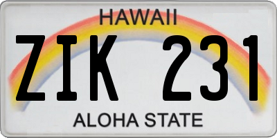 HI license plate ZIK231