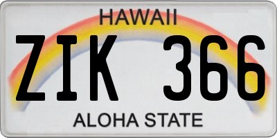 HI license plate ZIK366