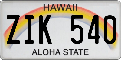 HI license plate ZIK540