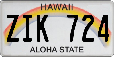 HI license plate ZIK724