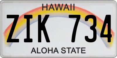HI license plate ZIK734