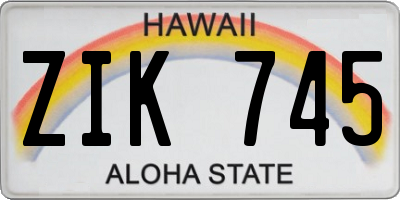 HI license plate ZIK745