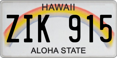 HI license plate ZIK915