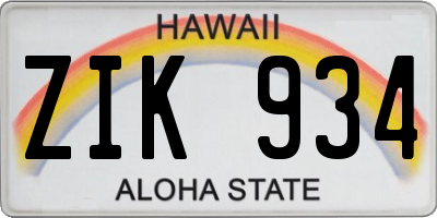 HI license plate ZIK934