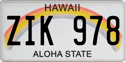 HI license plate ZIK978