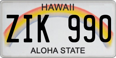 HI license plate ZIK990