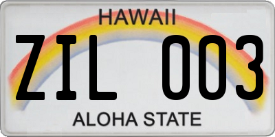 HI license plate ZIL003
