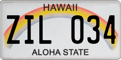 HI license plate ZIL034