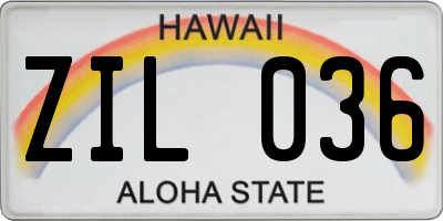 HI license plate ZIL036
