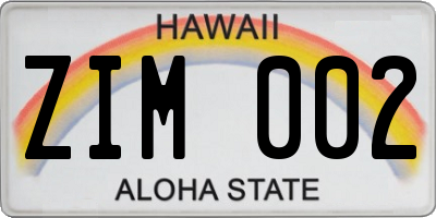 HI license plate ZIM002