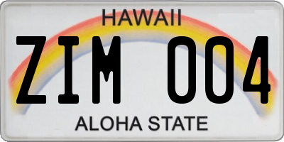 HI license plate ZIM004