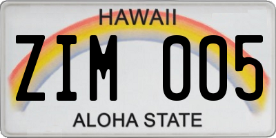 HI license plate ZIM005