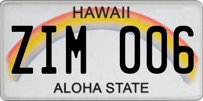 HI license plate ZIM006