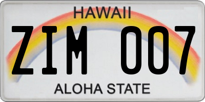 HI license plate ZIM007