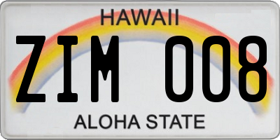 HI license plate ZIM008
