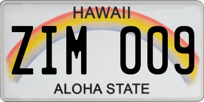 HI license plate ZIM009