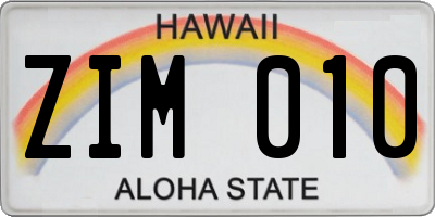 HI license plate ZIM010